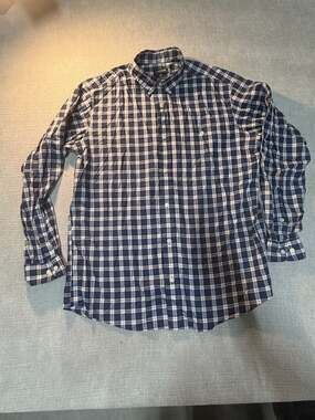 Orvis Men's Classic Fit Tall Plaid Long Sleeve Button-Down Shirt Navy Blue XL Ta